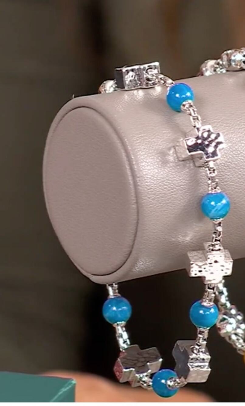 JAI Sterling Silver Symbol of Love Gemstone 6mm Bead Bracelet, Small, Cross Blue